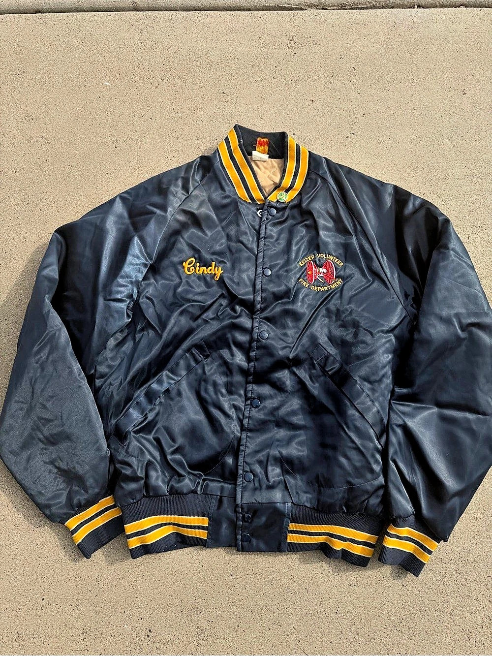 Vtg Pla-Jac Fire Department Bomber Jacket Striped Black & Yellow Size Medium